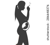 Silhouette of smoking during pregnancy on a white background. The shadow of a smoking pregnant woman. Smoking during pregnancy