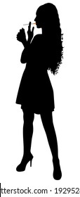 Silhouette of smoking girl, vector