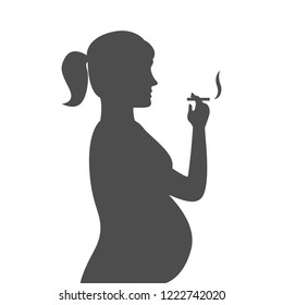 Silhouette of smoking young pregnant woman. Vector illustration.