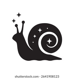 Silhouette of a snail with stars around it and a spiral shell on a white background vector image