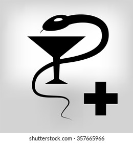 Silhouette of a snake entwined around the bowl on a white background.