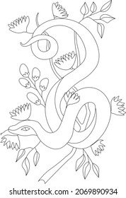 the silhouette of a snake.. Halloween and floral design in boho style. Botanical elements. Rustic ornamental plants. the silhouette of a snake. Minimal snakes for logo, tattoos