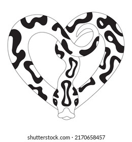 Silhouette of a snake with a heart-shaped pattern. Minimalist style. Design suitable for decor, postcard, logo, t-shirt print, mascot, tattoo, company emblem. Vector isolated illustration