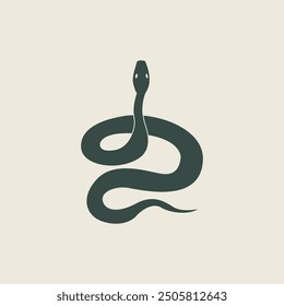 Silhouette of snake on isolated background. Vector flat illustration of serpent. Mystical logo of reptile