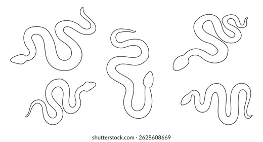 Silhouette of Snake Simple Vector Design, viper snake  icon, vector silhouette, Curved snake animal design  silhouette set. Isolated snake silhouette on white background EPS 10