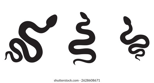 Silhouette of Snake Simple Vector Design, viper snake  icon, vector silhouette, Curved snake animal design  silhouette set. Isolated snake silhouette on white background EPS 10