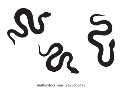 Silhouette of Snake Simple Vector Design, viper snake  icon, vector silhouette, Curved snake animal design  silhouette set. Isolated snake silhouette on white background EPS 10