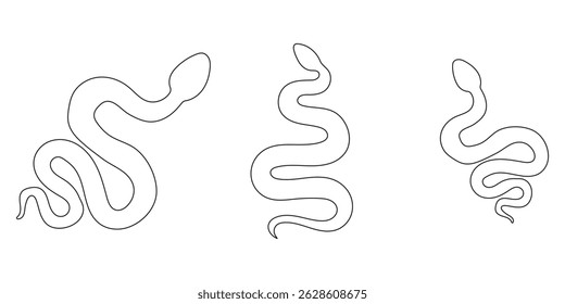 Silhouette of Snake Simple Vector Design, viper snake  icon, vector silhouette, Curved snake animal design  silhouette set. Isolated snake silhouette on white background EPS 10