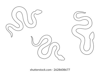 Silhouette of Snake Simple Vector Design, viper snake  icon, vector silhouette, Curved snake animal design  silhouette set. Isolated snake silhouette on white background EPS 10