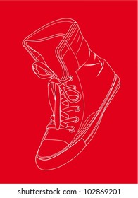 silhouette sneaker over red background. vector illustration
