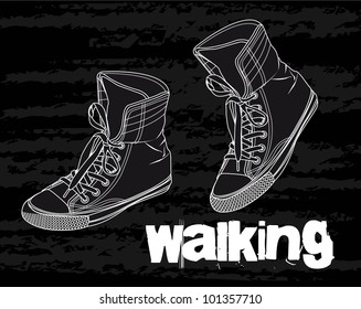 silhouette sneakers over black background. vector illustration