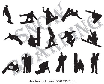 silhouette of snow boarder full isolated