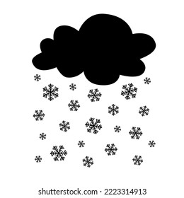 Silhouette of a snow cloud with falling snowflakes, isolated on a white background.
