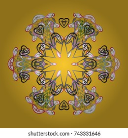 Silhouette snow flake sign isolated yellow, gray and white colors. Snowflake mosaic icon. Vector design. Flat design. Symbol winter, frozen, Christmas, New Year holiday. Graphic element decoration.