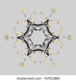 Silhouette snow flake sign isolated gray, white and beige colors. Vector sketch. Symbol winter, frozen, Christmas, New Year holiday. Flat design. Snowflake mosaic icon. Graphic element decoration.