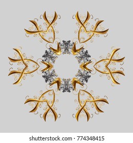 Silhouette snow flake sign isolated gray and yellow colors. Snowflake mosaic icon. Graphic element decoration. Vector illustration. Symbol winter, frozen, Christmas, New Year holiday. Flat design.