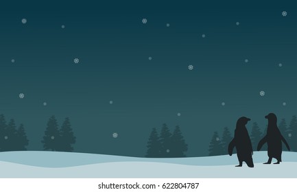 Silhouette of snow with penguin scenery