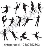 silhouette of snow skater figure skating full isolated 