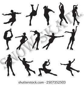 silhouette of snow skater figure skating full isolated 