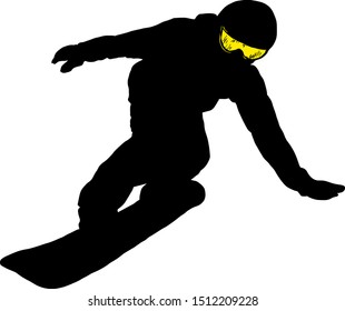 Silhouette of a snowboarder gliding on a snowboard. Vector illustration. 