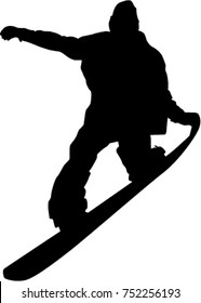 Silhouette of a snowboarder isolated on a white background. 