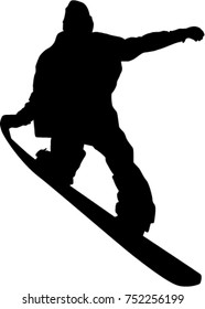 Silhouette of a snowboarder isolated on a white background. 