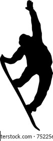 Silhouette of a snowboarder isolated on a white background. 