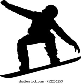 Silhouette of a snowboarder isolated on a white background. 