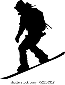 Silhouette of a snowboarder isolated on a white background. 