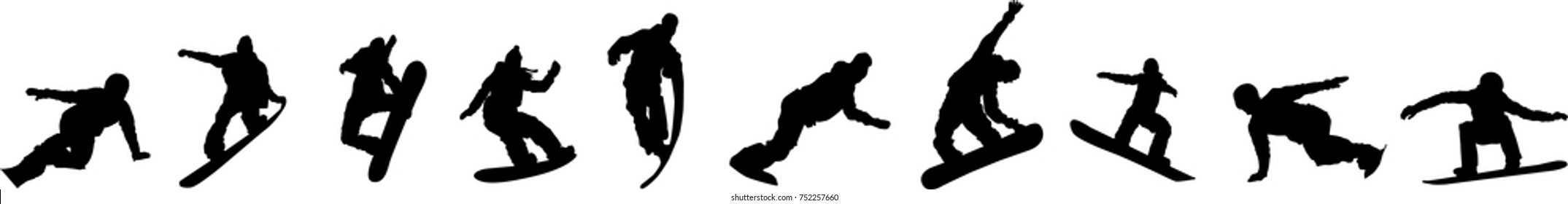Silhouette of a snowboarder isolated on a white background. 