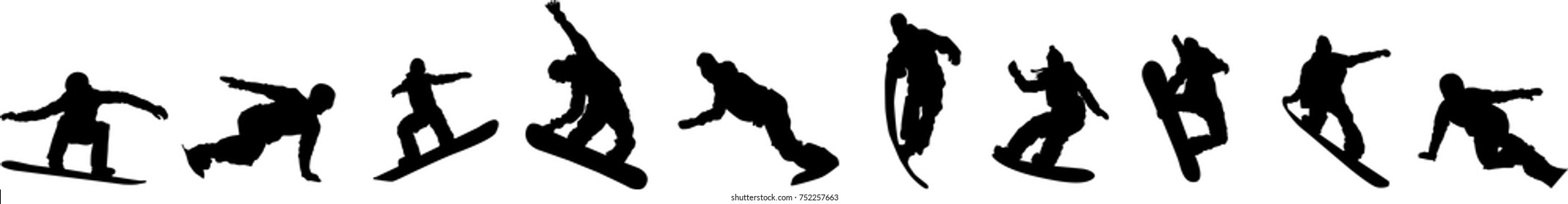 Silhouette of a snowboarder isolated on a white background. 