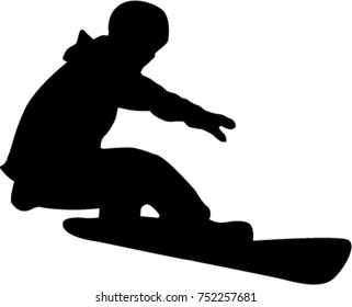 Silhouette of a snowboarder isolated on a white background. 