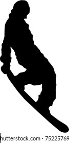 Silhouette of a snowboarder isolated on a white background. 