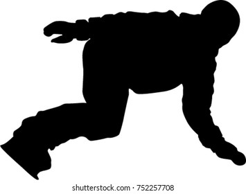 Silhouette of a snowboarder isolated on a white background. 