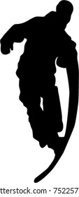 Silhouette of a snowboarder isolated on a white background. 