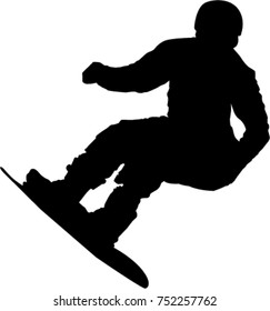 Silhouette of a snowboarder isolated on a white background. 