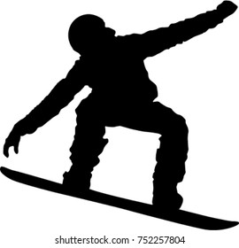Silhouette of a snowboarder isolated on a white background. 