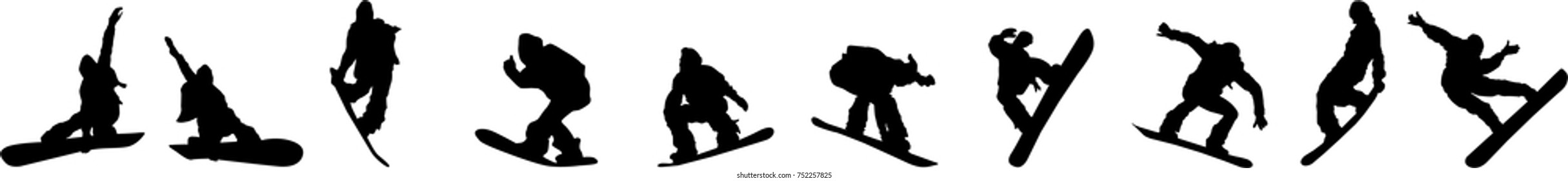 Silhouette of a snowboarder isolated on a white background. 
