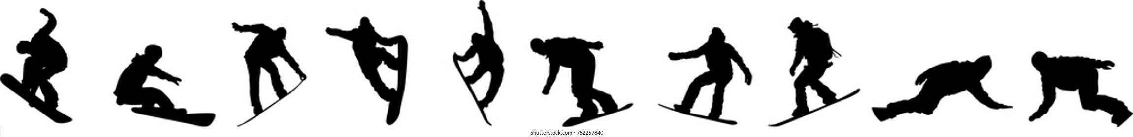 Silhouette of a snowboarder isolated on a white background. 