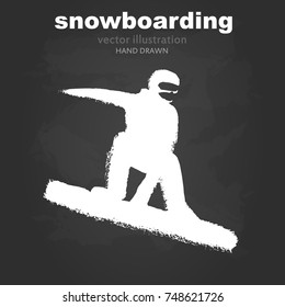 Silhouette of a snowboarder jumping isolated. In the style of eastern painting. Designed for sports events, competitions, tournaments, vector illustrations.
