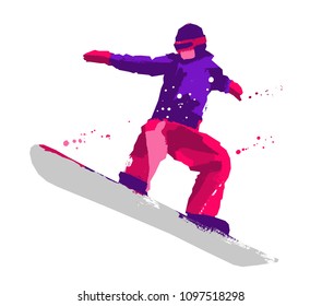 Silhouette of a snowboarder jumping isolated. Vector illustration. Sport concept.