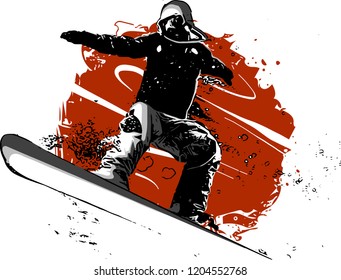 Silhouette of a snowboarder jumping isolated. Vector illustration