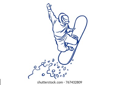 silhouette snowboarder jumping on a snowboard, winter sports. Comic cartoon style pop art illustration vector retro