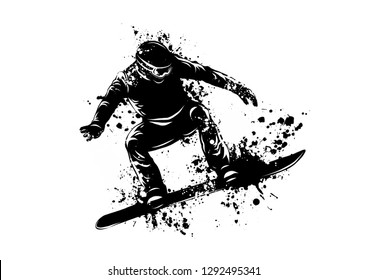 Silhouette of a snowboarder jumping. Vector illustration