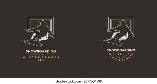 Ilustración vectorial del logotipo de snowboarding de silueta o plantilla de emblema