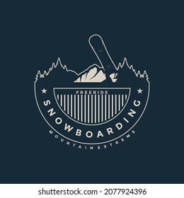 Ilustración vectorial del logotipo de snowboarding de silueta o plantilla de emblema