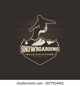 Ilustración vectorial del logotipo de snowboarding de silueta o plantilla de emblema