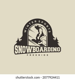 Ilustración vectorial del logotipo de snowboarding de silueta o plantilla de emblema