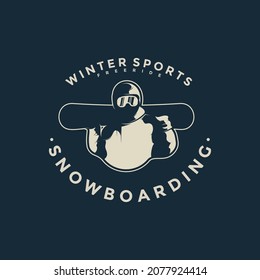 Ilustración vectorial del logotipo de snowboarding de silueta o plantilla de emblema