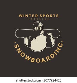 Ilustración vectorial del logotipo de snowboarding de silueta o plantilla de emblema